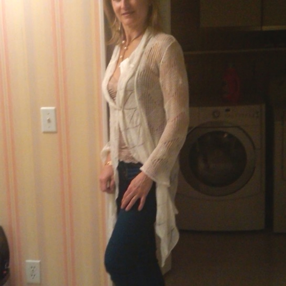 Lacy Flowy White wrap drape sweater Boho - Picture 6 of 6